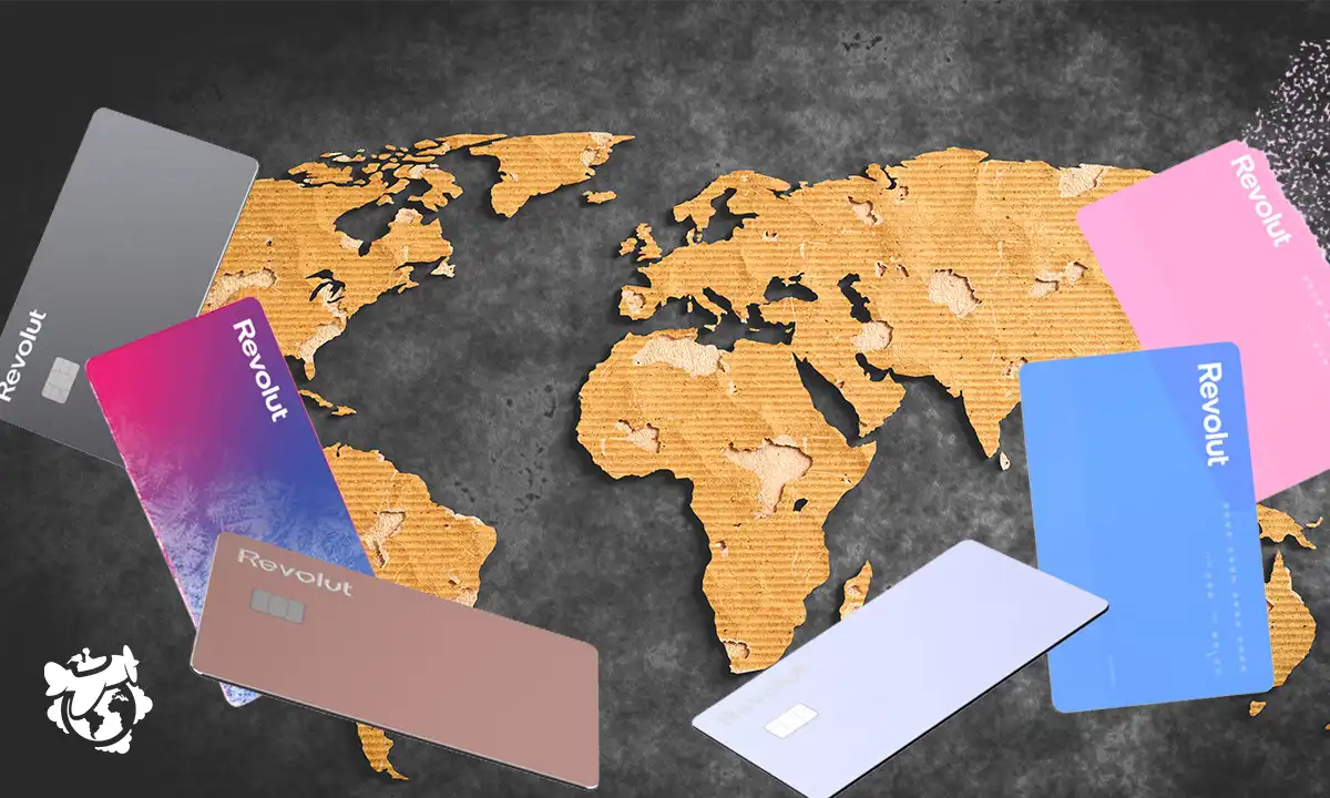 Mapa del mundo con diferentes tarjetas Revolut. Cómo ganar dinero con Revolut?